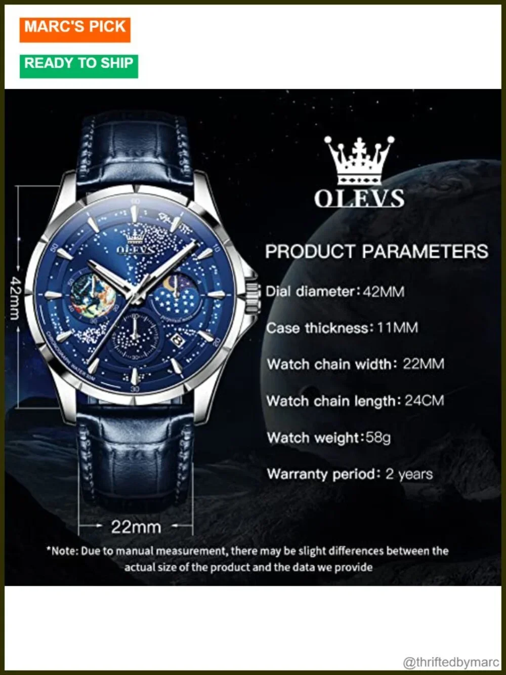 Starry Sky Moon Phase Dial Mens Quartz Wrist Watch with Luminous Hands and Date